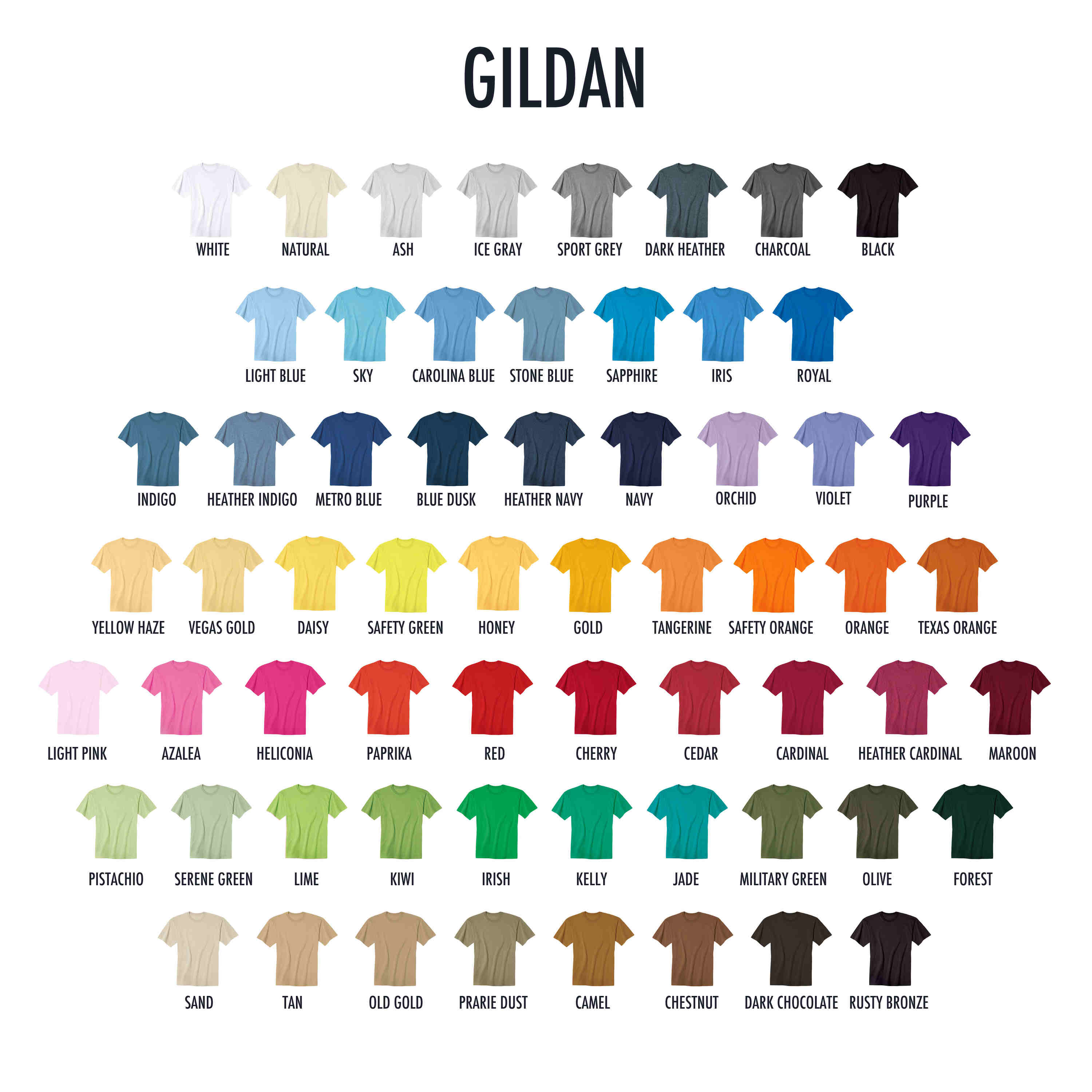 Gildan T Shirt Colors Chart
